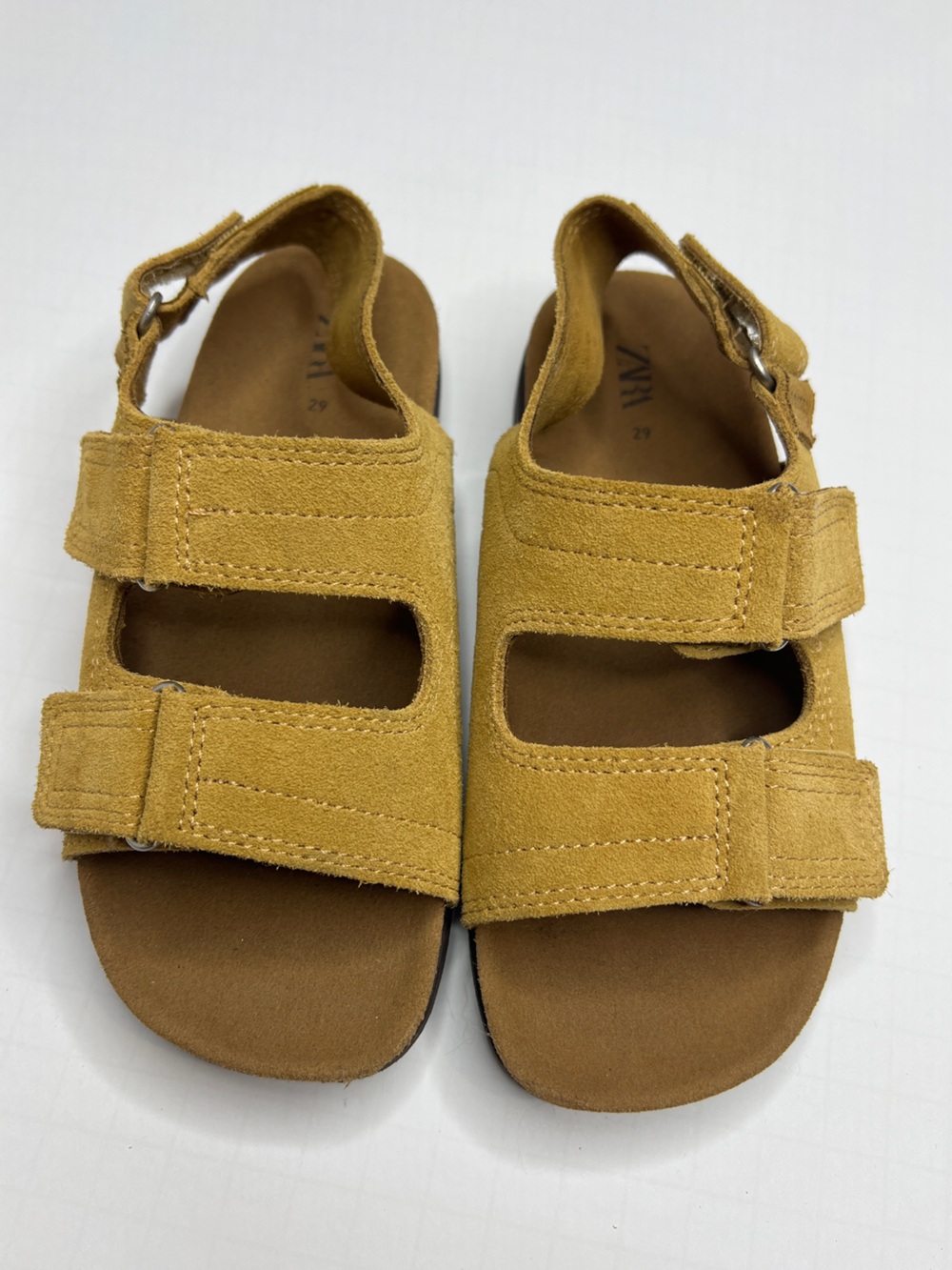 NWOT: Zara Light Brown Suede Double-Strap Sandals with Buckle - Picture 3 of 6
